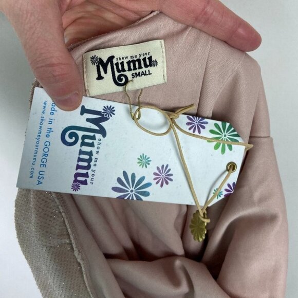 NWT Show Me Your Mumu One Shoulder Pink Cream Sparkle Maxi Dress Bridesmaid Gown - Picture 4 of 8